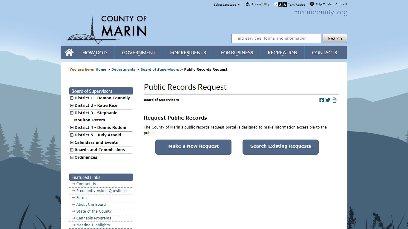 Public Records Request - County of Marin